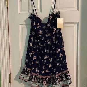 navy blue floral print dress